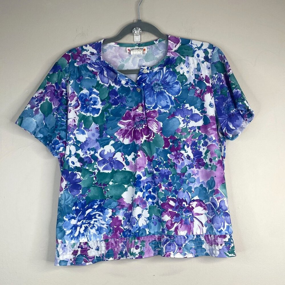 Vintage 70s Cottagecore Floral Top Womens Medium Bright Twee Grannycore Pullover
